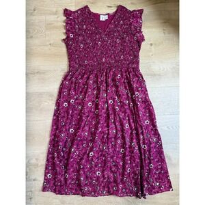 NWOT Womens LEA smocked bodice ruffle sleeve floral print cotton dress plus 1X
